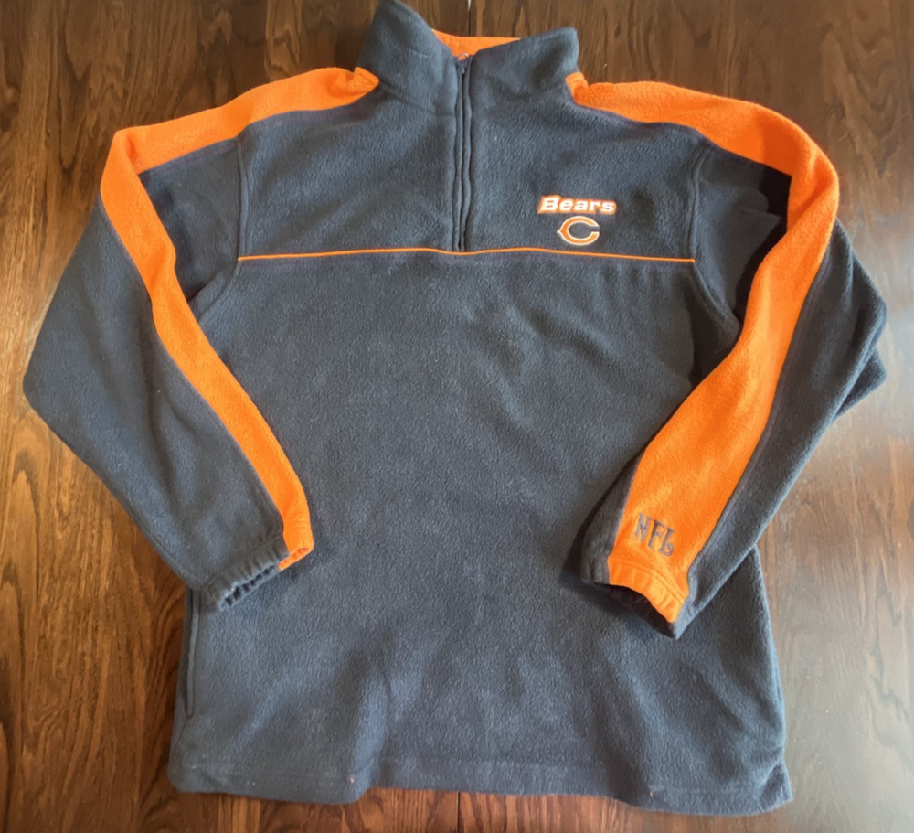 Chicago Bears NFL Y2K Mens Quarter Zip Fleece Sweater Navy Orange